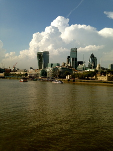 view from the Tower Bridge looking over the Thames