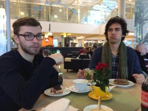 Enjoying a pleasant airport snack