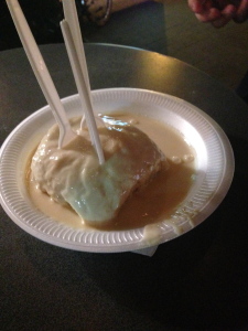 Dampfnudeln with Vanilla Sauce (sort of a dense, massive, sweet doughy dumpling)