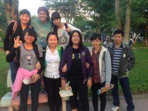 I met many new friends in a park in Hanoi, Vietnam!