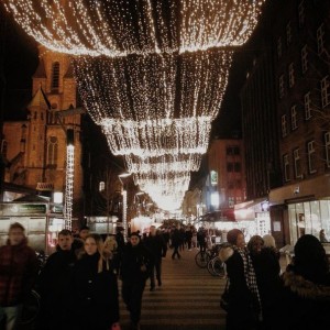 Main pedestrian street with Christmas lights 
