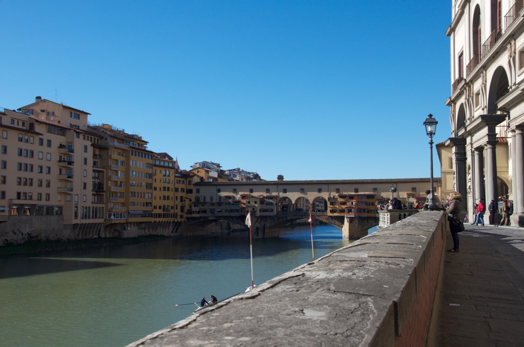 The Ponte Vecchio bridge on the Arno River.