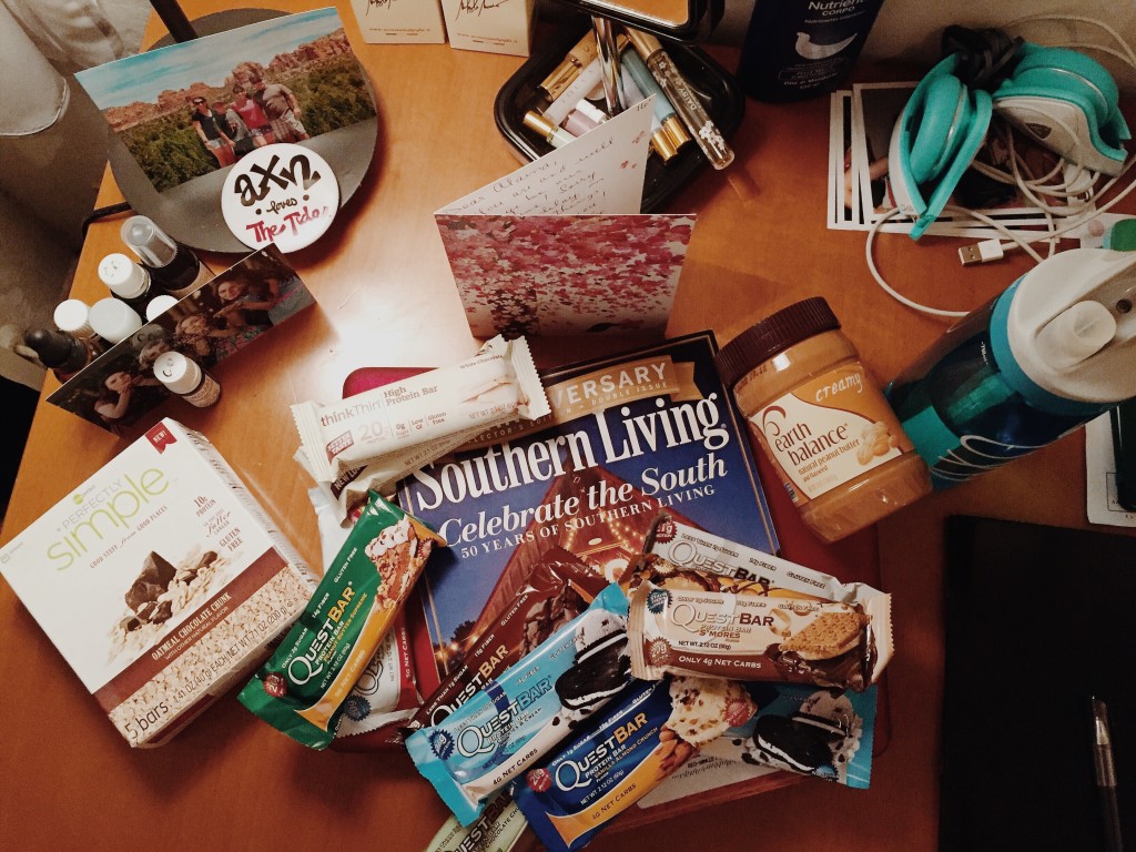 A care package my mom sent me (no protein bars over here and not the same peanut butter either). This photo was featured on Southern Living Magazine's Instagram last week. Yay!