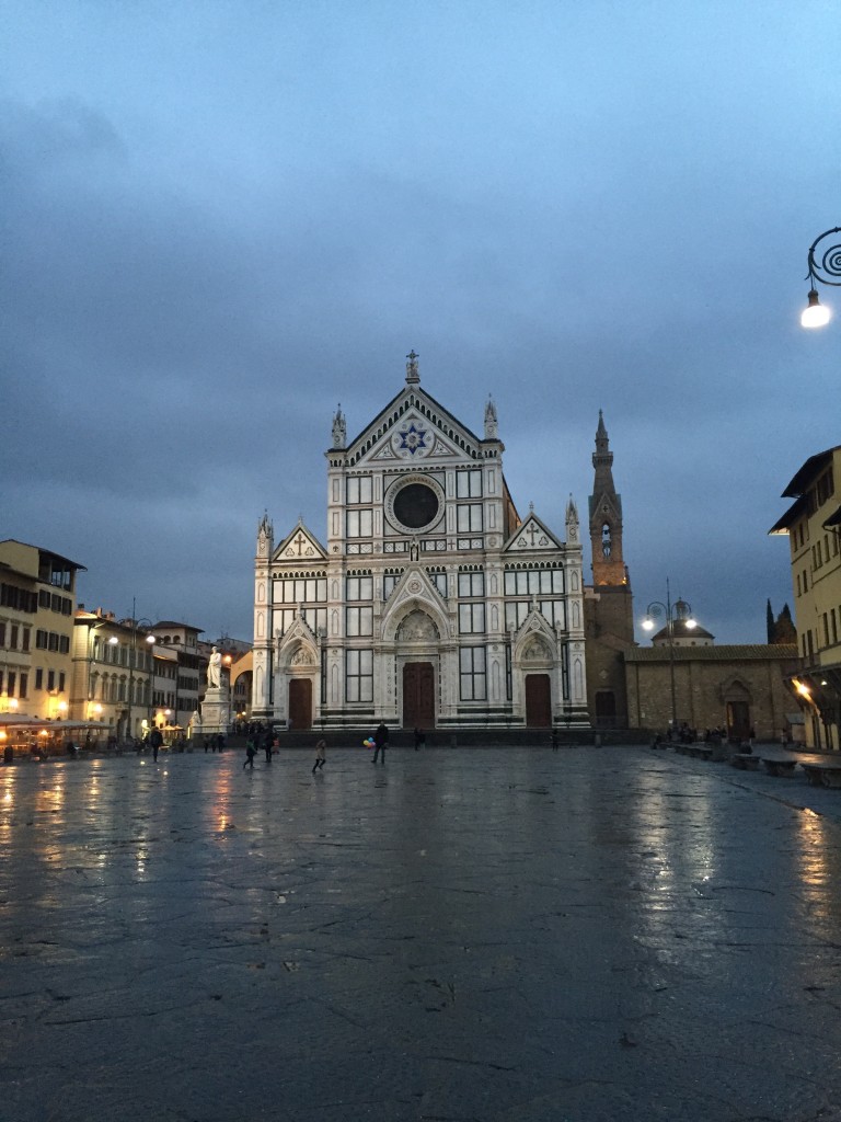 Santa Croce church at night.